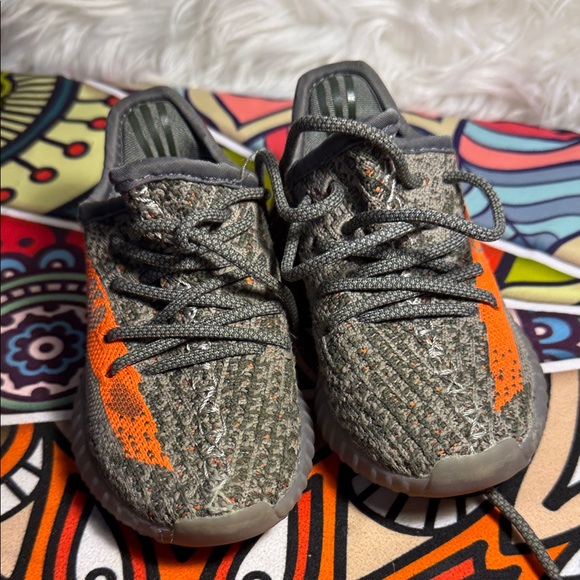Yeezy Kids Sneakers in Olive and Bright Orange Stripe